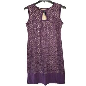 R&M Richards Womens Size 12 Purple Lace Sequin Sheath Dress Sleeveless